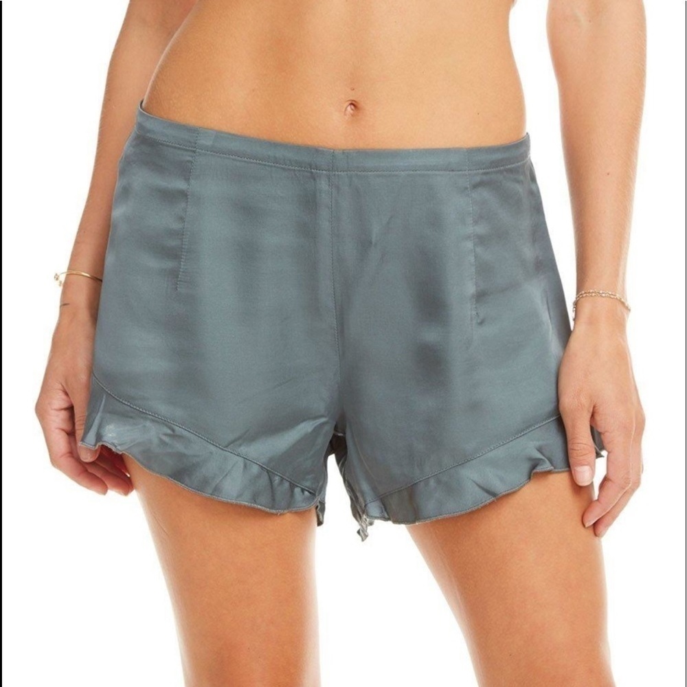 CHASER Gray ruffled satin silky lounge shorts